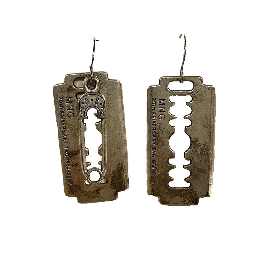 Sterling Silver plate Razor Blade Earrings‎ MNG 20th Anniversary charm EUC